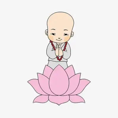 手绘站在莲花上的小和尚
