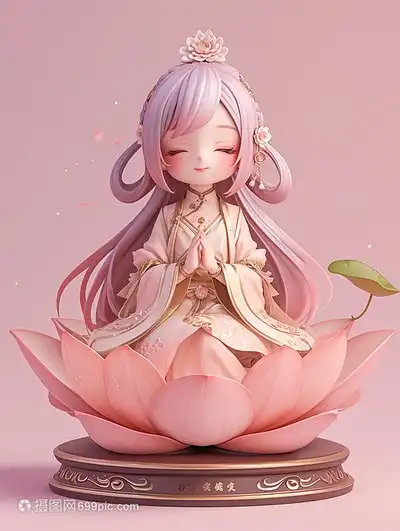 双手合十坐在莲花中仙气飘飘的古风女孩
