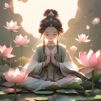 q版古风佛系少女祈福头像.
