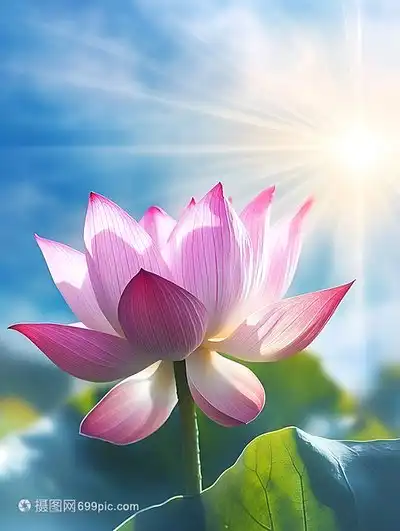阳光照耀下的粉色莲花

